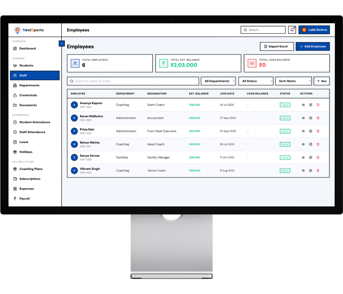 Employee Management in Pixelate Sports Manage