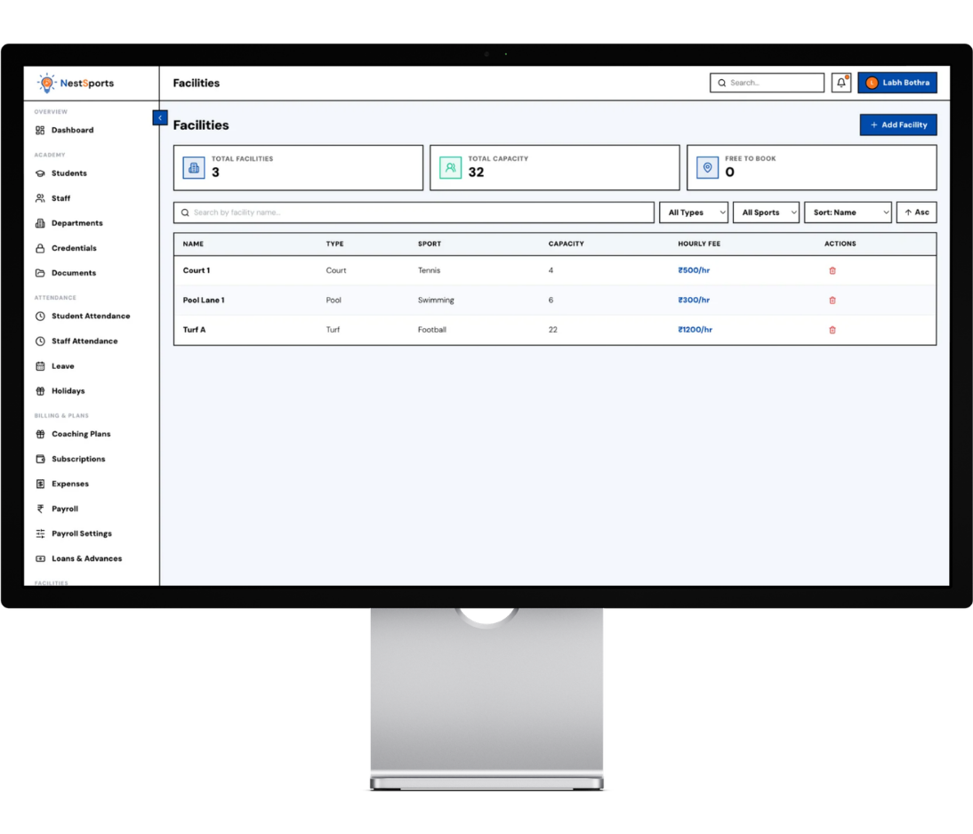 Pixelate Sports Manage Facilities